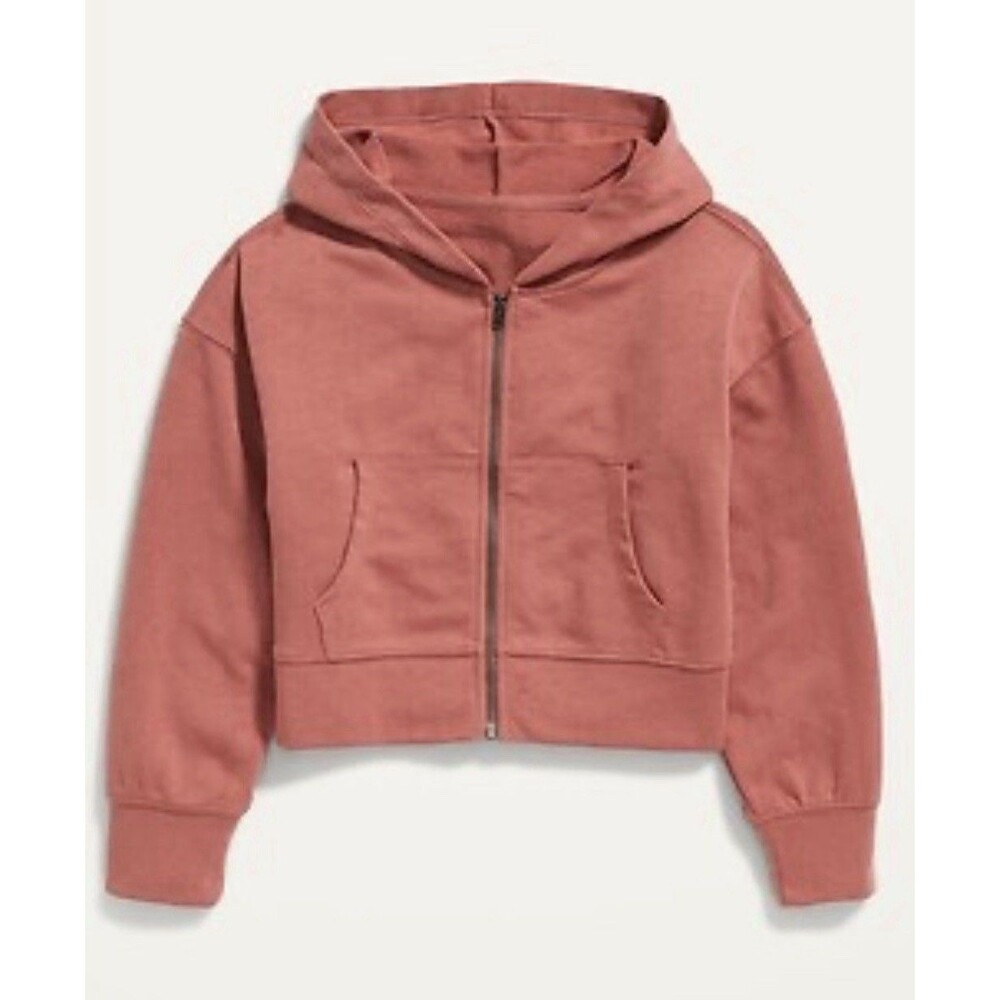Old Navy Relaxed Lightweight Slub-Knit Pink Full-Zip Hoodie 14Y